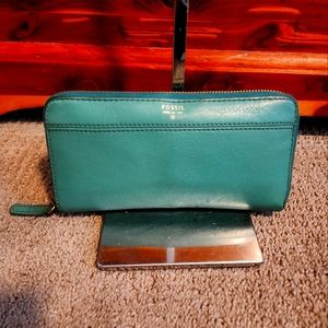 Fossil green ziparound wallet